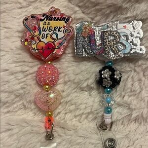 Nurse Badge Reels — Pink Glitter Heart & Silver Floral